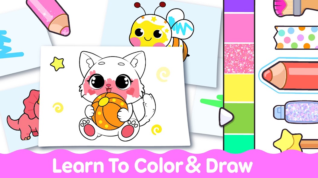 Colorful animal drawings from Glitter Coloring book for Kids